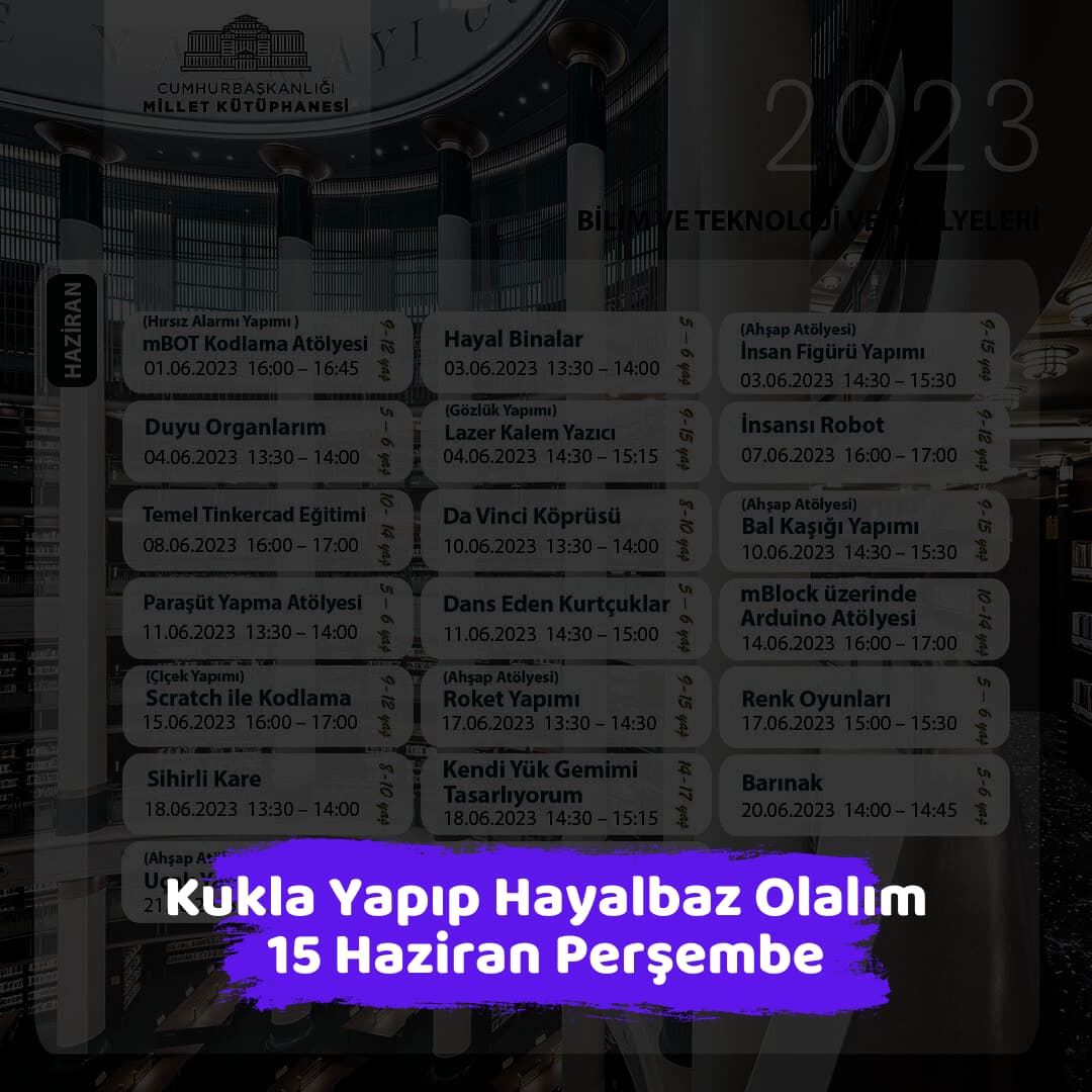 millet kutuphanesi 15 haziran Kukla Yapip Hayalbaz Olalim