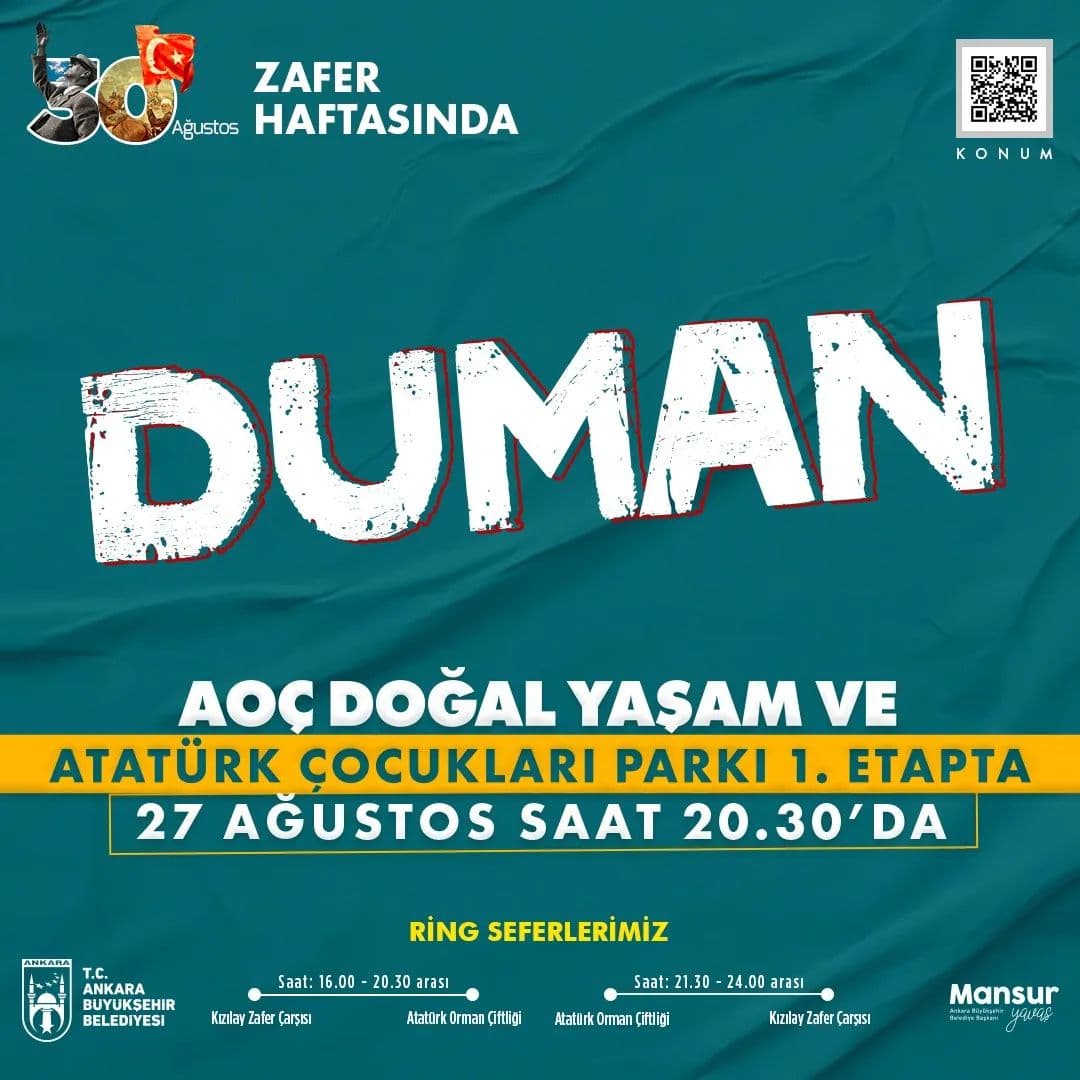 duman ucretsiz konser 27 agustos ankara buyuksehir