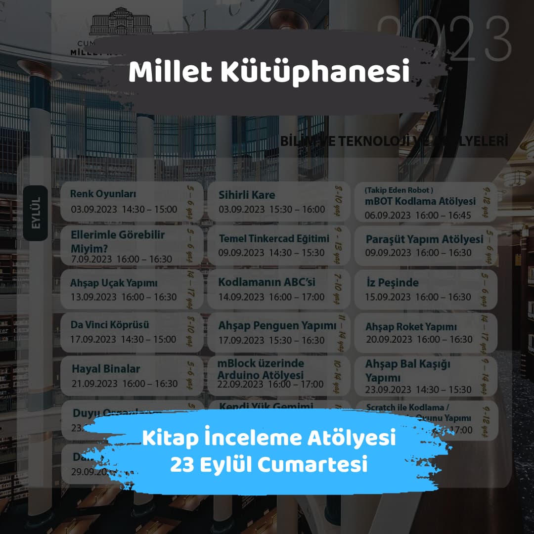 millet kutuphanesi 23 eylul Kitap Inceleme Atolyesi