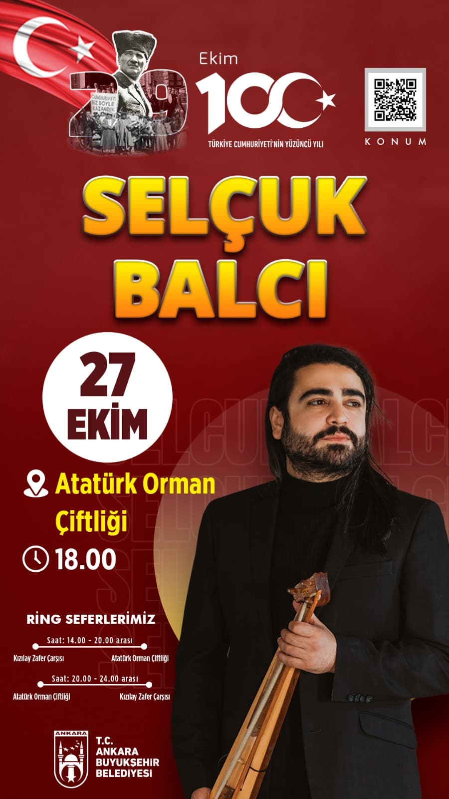 ankara buyuksehir belediyesi ucretsiz konser selcuk balci konseri 27 ekim