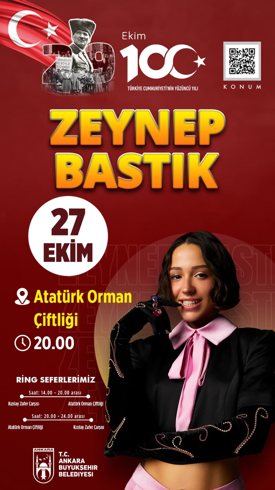 ankara buyuksehir belediyesi ucretsiz konser zeynep bastik konseri 27 ekim
