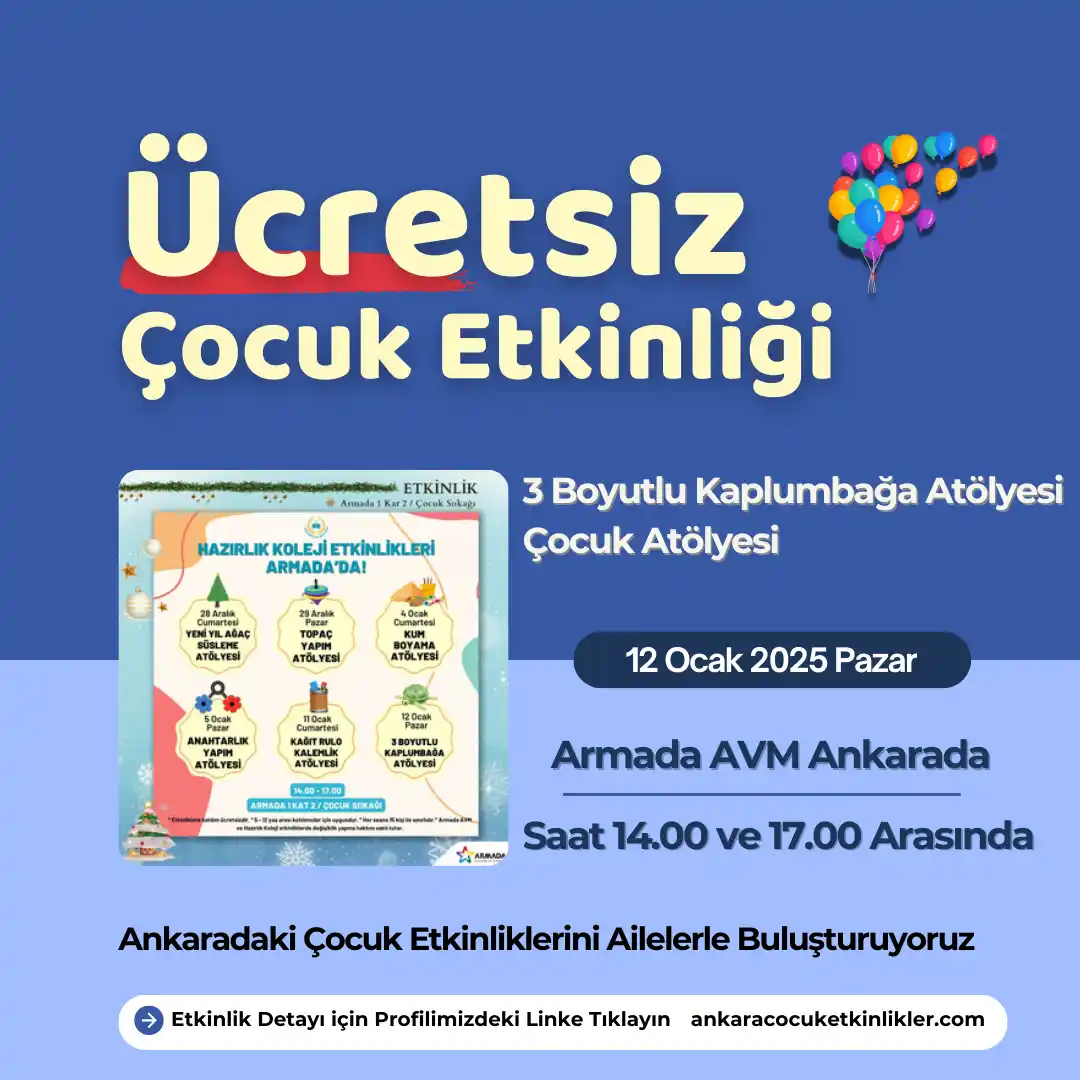 armada avm 12 ocak 3 Boyutlu Kaplumbaga Atolyesi