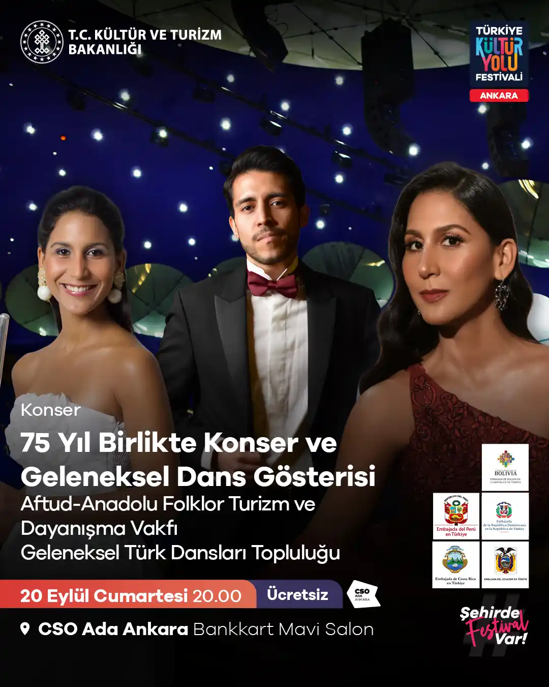 ucretsiz konser 75 yil birlikte konser ve geleneksel dans gosterisi 20 eylul