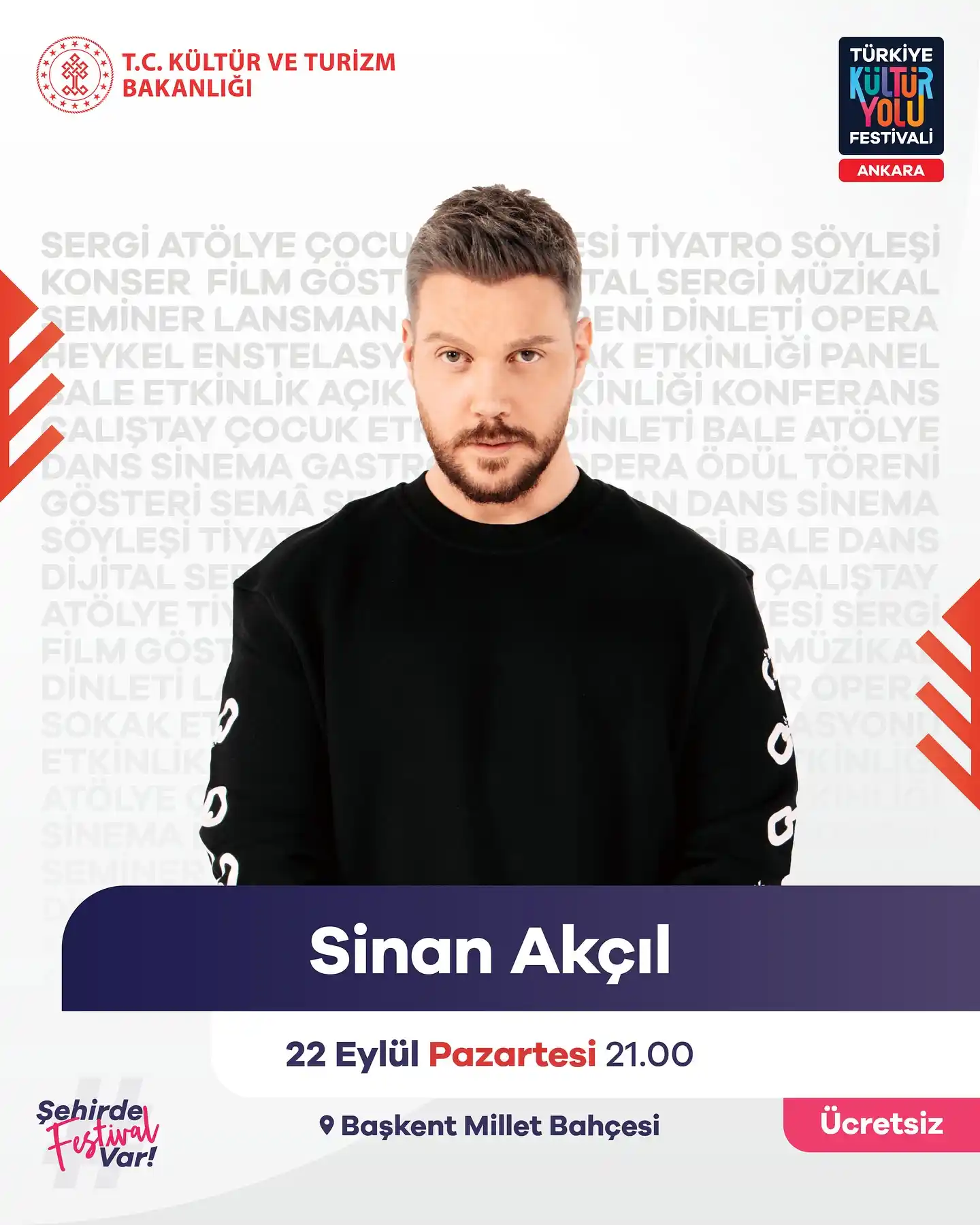 ucretsiz sinan akcil konseri 22 eylul millet bahcesi